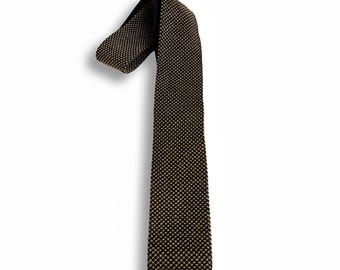 Vintage Chaps Ralph Lauren Knit Tie | 1970s–80s Ivy Style, Navy & Tan Cotton Necktie | Preppy Menswear | Bullock’s Label
