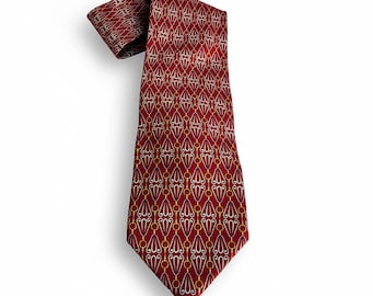 Vintage Paolo Gucci Silk Tie | Red & Gold Geometric Print | 1980s Designer Necktie | Made in Italy