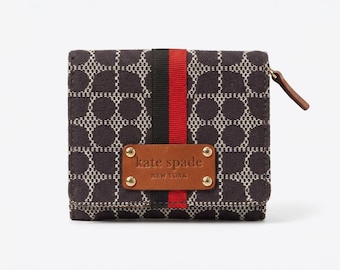 Vintage Kate Spade New York Canvas & Leather Wallet – Black Geometric Print Organizer Wallet
