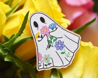 Spring Flowers Ghost Wooden Pin - ihadotherplans