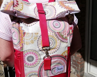 Backpack Messenger Rolltop red Mandala pink staibl large