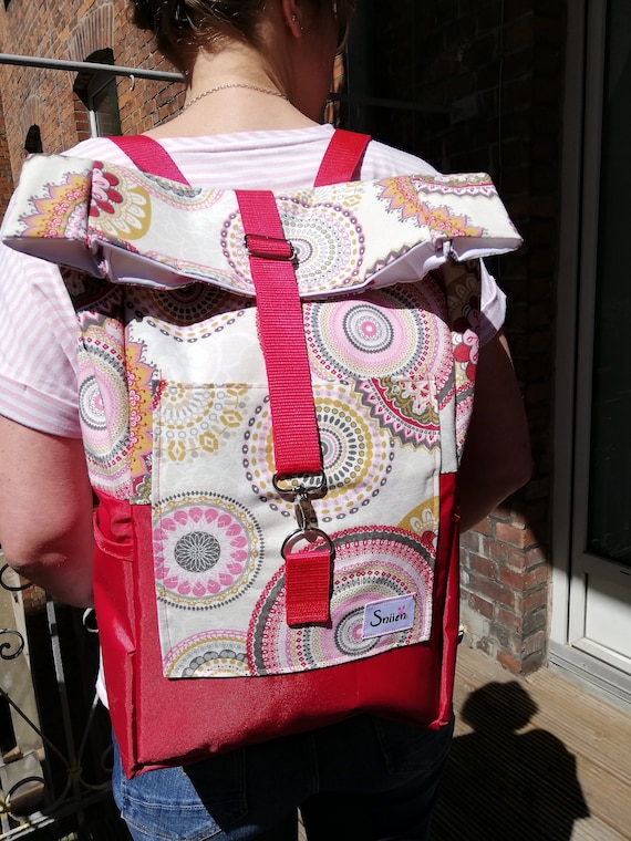 Backpack Messenger Rolltop Red Mandala Pink Staibl Large - Etsy