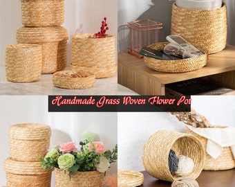 Nordic Style Seagrass Storage Basket, Handmade Grass Woven Flower Pot, Desktop Organizer, Eco-Friendly Container for home kitchen