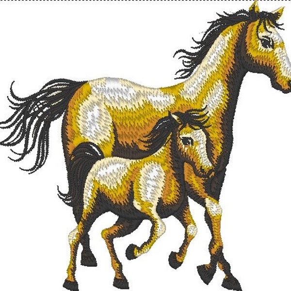 Horse mare and foal  PES files in 2 sizes 4x4 and 5x7 for Brother Embroidery design form embroidery machines