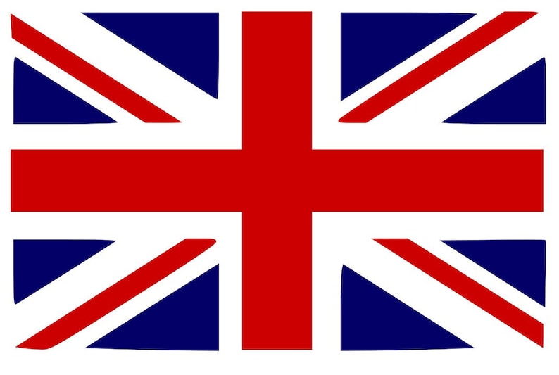 Puede incluir: La bandera de la Union Jack, un símbolo del Reino Unido, presenta una cruz roja sobre un fondo blanco, con un campo azul que contiene rayas rojas y blancas diagonales.