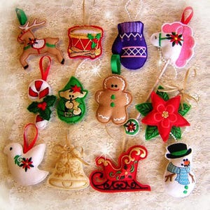 12 In the hoop Charming Christmas Felt Ornaments -  Machine Embroidery Designs