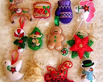 12 In the hoop Charming Christmas Felt Ornaments -  Machine Embroidery Designs