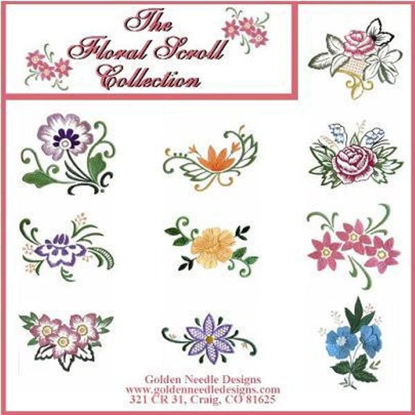 Collections de volutes florales - Motifs de motifs de broderie machine