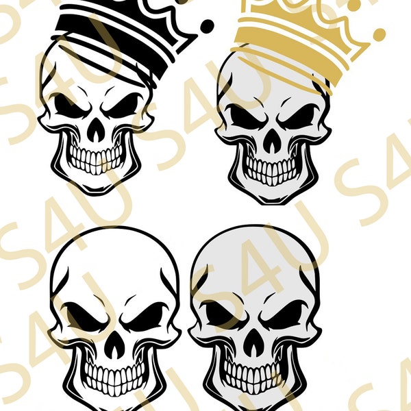 Skull and Crown SVG Cutting File , Cricut silhouette ideals for T-shirts outline and layered version