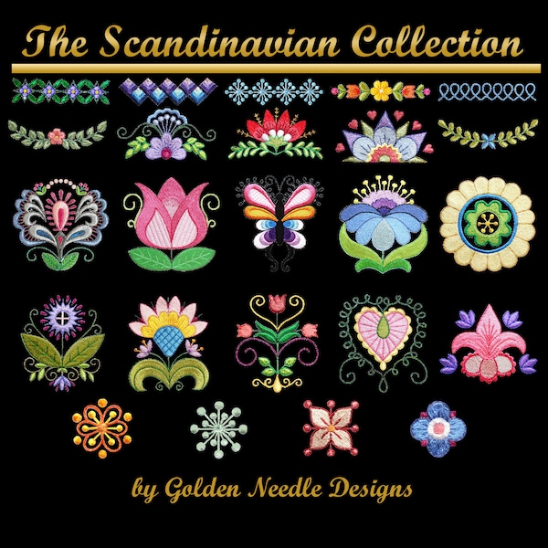 The Scandinavian collection has 25 designs and mitten template  - Machine Embroidery Design