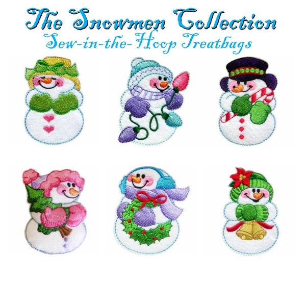 Snowmen  Christmas Treat Bag Machine Embroidery Design set