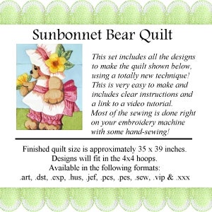 Sun bonnet bear quilt embroidery design