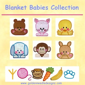 The Blanket Babies collection  appliques perfect for making a baby quilt.  Machine Embroidery Design set