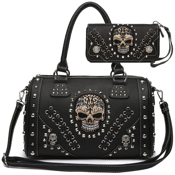 Gothic Skull Women Backpack with Matching Wallet Set