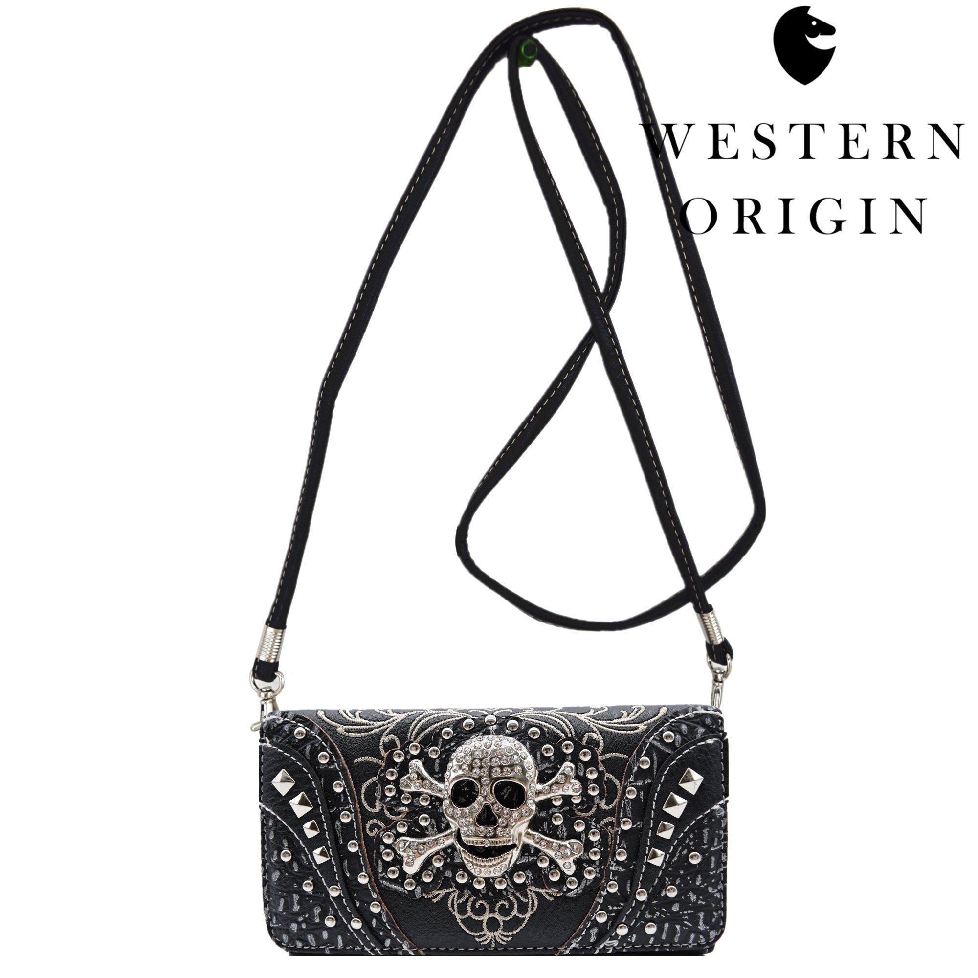Punk Gothic Cross Bone Rhinestone Skull Black Handbag Studded Etsy
