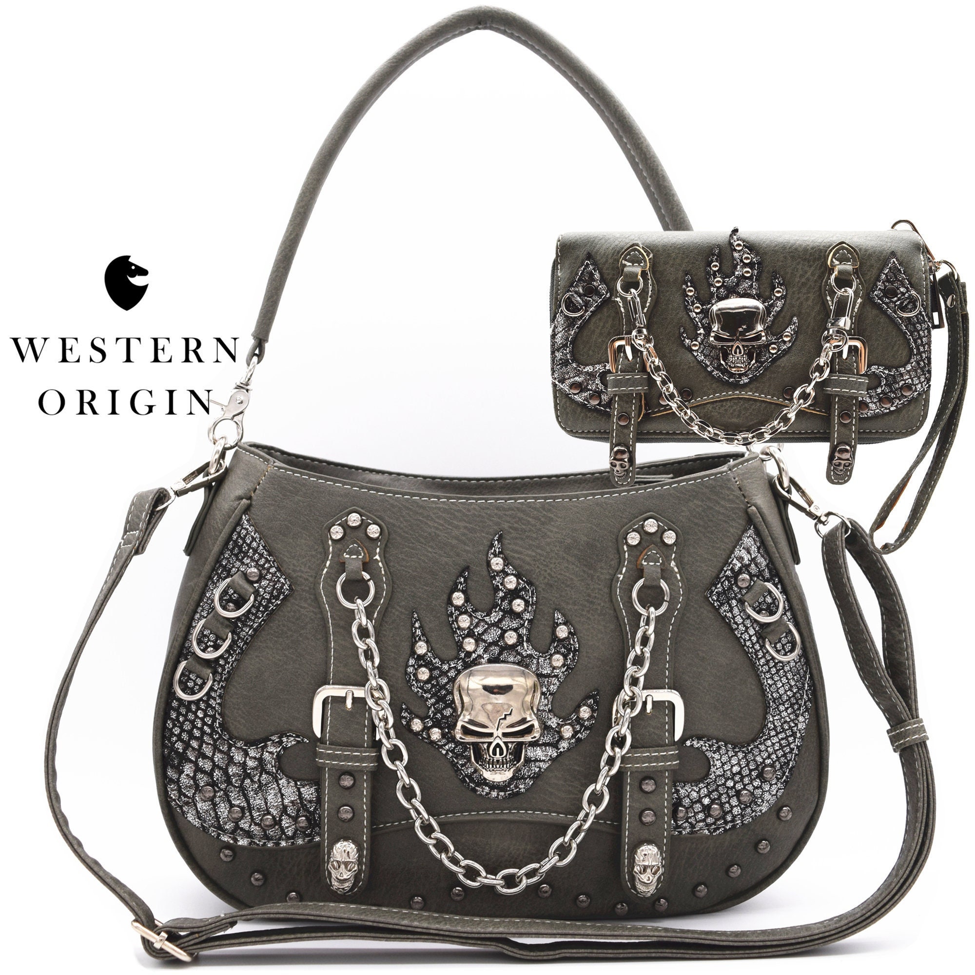 Punk Gothic Skull Chain Concealed Carry Purse Shoulder Bag Crossbody  Satchel Women Handbag Wallet Set 2 in 1 Removable Straps - Yahoo Shopping