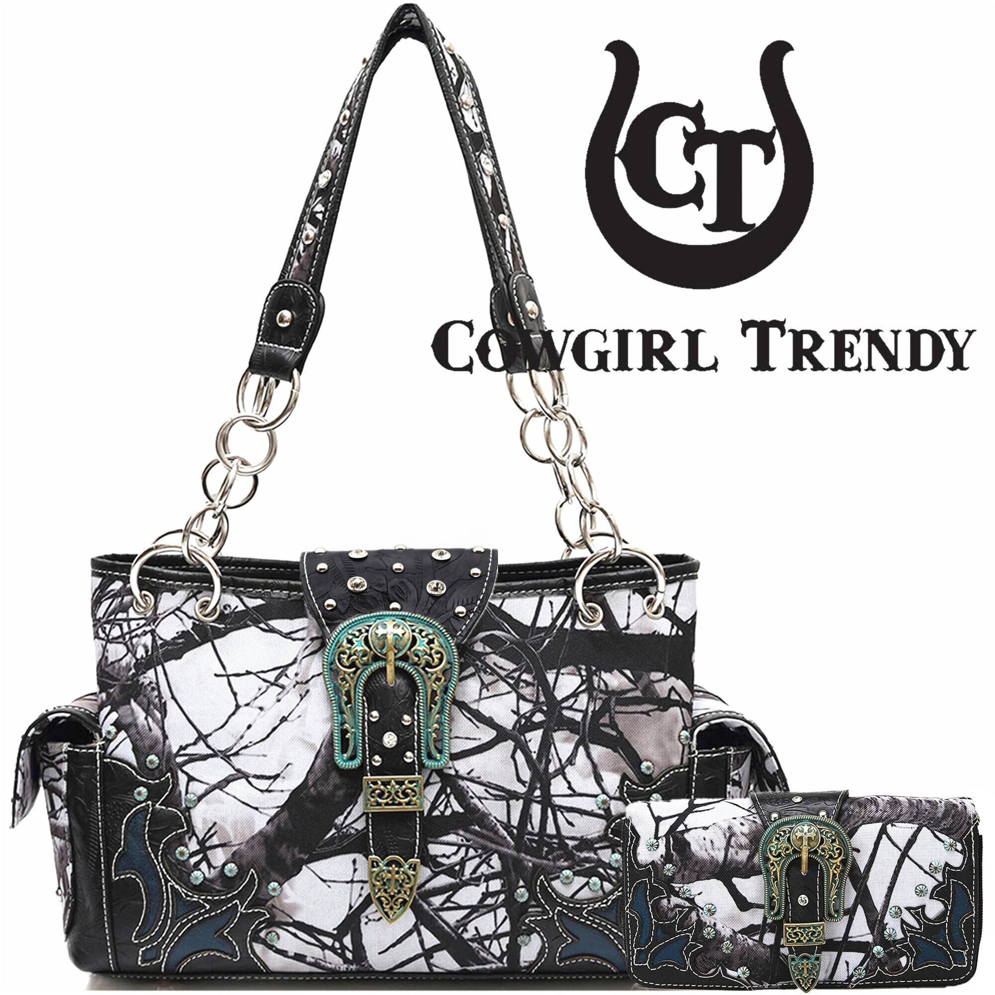 Camouflage Cross Wings Western Style Concealed Carry Purse Country Handbag  Women Shoulder Bag Wallet Set (Blue Set): Handbags: Amazon.com