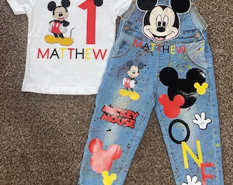 ミッキーマウス　オーバーオールSサイズ ミッキーマウスのオーバーオール、ミッキーマウスの誕生日衣装 - Etsy 日本