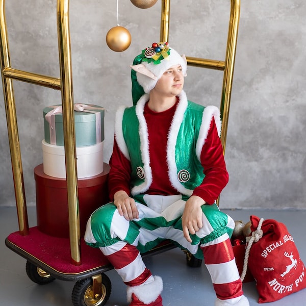 Disfraz elegante de elfo navideño para adulto, hombre