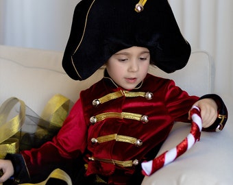 Toddler Nutcracker Costume: Red Velvet Ringmaster Jacket, Hat, and Tutu