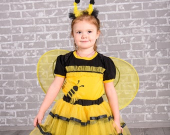 Costume d’Halloween Bumble Bee, Robe filles, Costume de bébé, Costume de tout-petit, Costume d’abeille de miel, Robe tutu rayée noire jaune