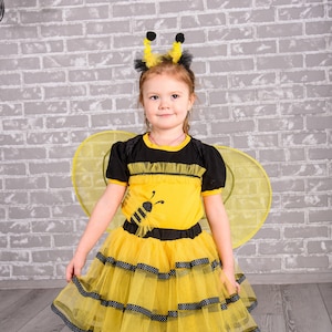 Bumble Bee Halloween Costume, Girls Dress, Baby Costume, Toddler Costume, Honey Bee Costume, Yellow Black Striped tutu dress image 1