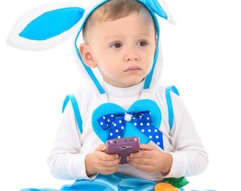 Costume de lapin pour bébés, costume de lapin bleu pour bébé garçon