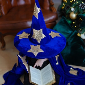 Kids Velvet Wizard Costume: Sequin Stars Cape, Hat & Wand