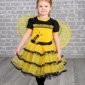 Bumble Bee Halloween Costume, Girls Dress, Baby Costume, Toddler Costume, Honey Bee Costume, Yellow Black Striped tutu dress image 4