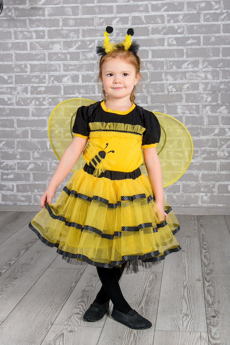 Bumble Bee Halloween Costume, Girls Dress, Baby Costume, Toddler Costume, Honey Bee Costume, Yellow Black Striped tutu dress image 4