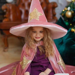 Kids Velvet Wizard Cape Set: Star Sequin Robe, Hat & Wand