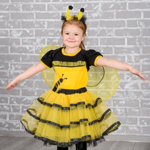 Bumble Bee Halloween Costume, Girls Dress, Baby Costume, Toddler Costume, Honey Bee Costume, Yellow Black Striped tutu dress image 2