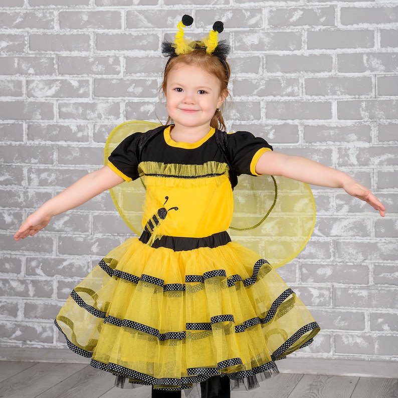 Bumble Bee Halloween Costume, Girls Dress, Baby Costume, Toddler Costume, Honey Bee Costume, Yellow Black Striped tutu dress image 2