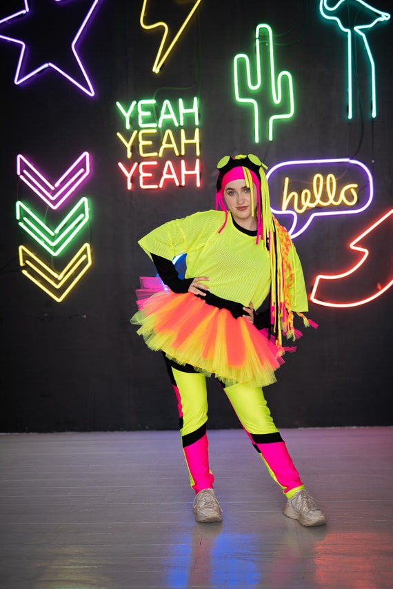 Neon Rave Costume: Adult Festival Dance Outfit Neon Rave Costume: Adult Festival Dance Outfit