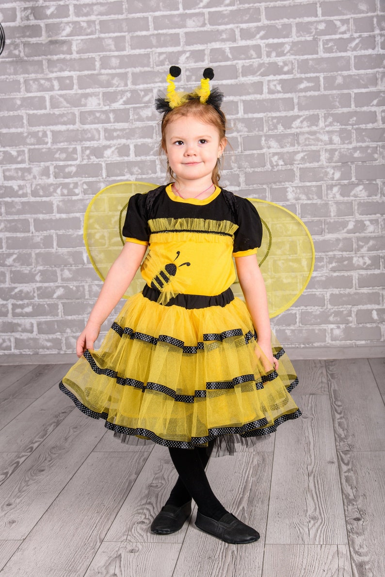 Bumble Bee Halloween Costume, Girls Dress, Baby Costume, Toddler Costume, Honey Bee Costume, Yellow Black Striped tutu dress image 1