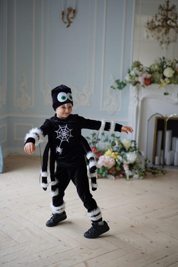 Costume Halloween Bambino Pipistrello - Mantello, Cappello E Borsa A Forma Di Ragno - Vestito Per Bambina E Bambino 90-150 Cm - 2