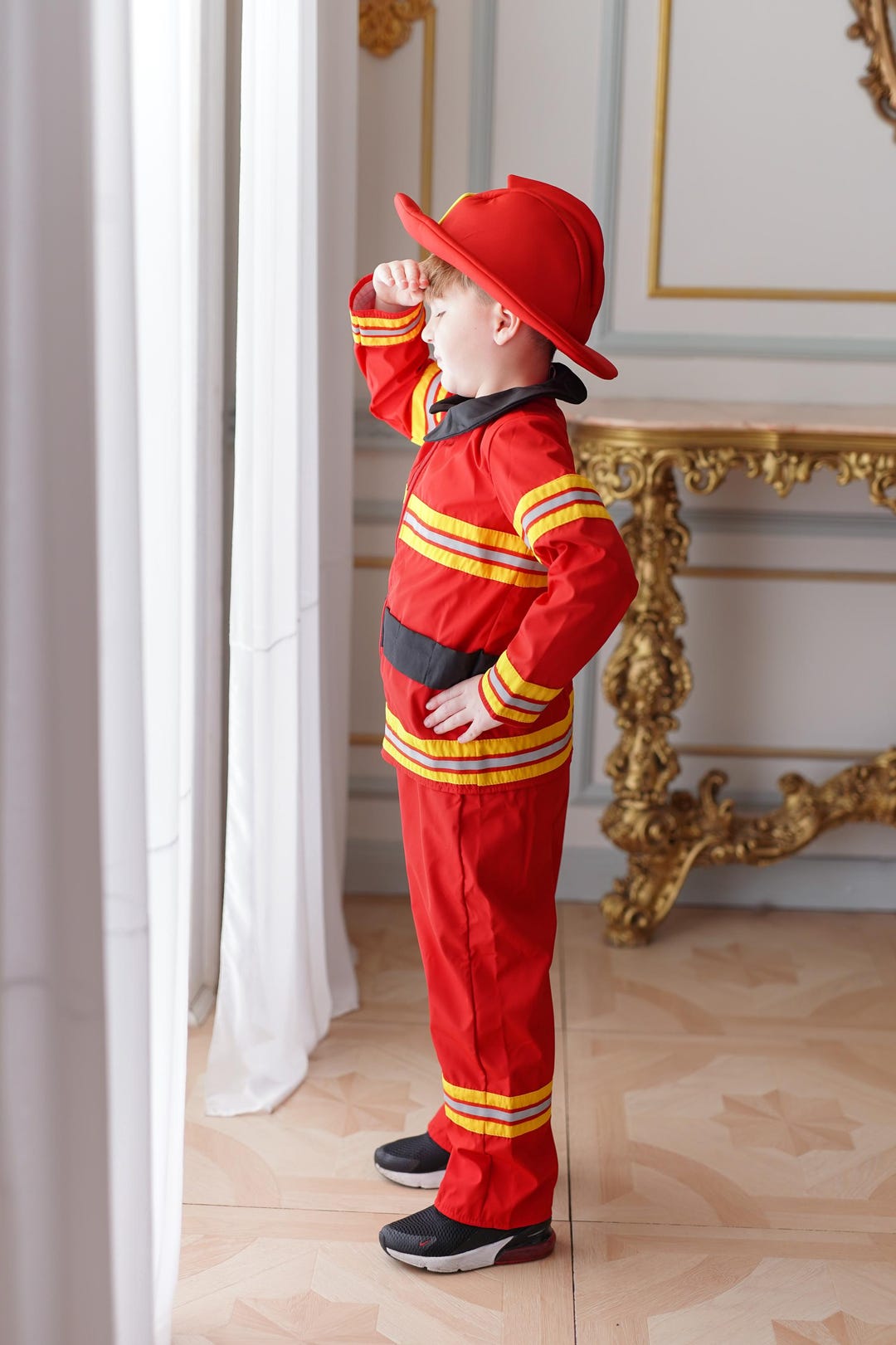 Hojalis 9Pcs Costume Pompiere Bambino, Pompiere Bambino, Vestito PompiereBambino, Costume da POmpiere per BAmbini per Halloween CarnevaleBAmbino Gioco di Ruolo Regalo 3-9 Anni
