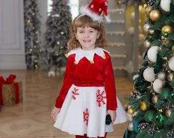 Velvet Christmas Elf Costume: Baby Girl Holiday Outfit