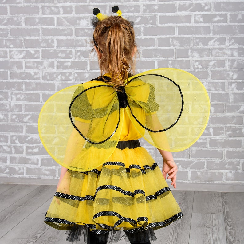 Bumble Bee Halloween Costume, Girls Dress, Baby Costume, Toddler Costume, Honey Bee Costume, Yellow Black Striped tutu dress image 3