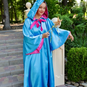 Fairy Godmother Costume Cape With Magic Stick, Two Sides Blue and Pink ...