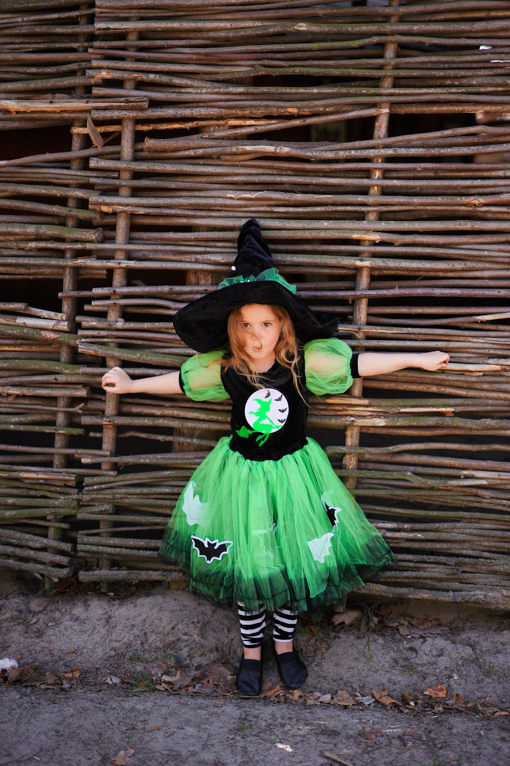 Deluxe Green Witch Costume: Handmade Girls Halloween Outfit