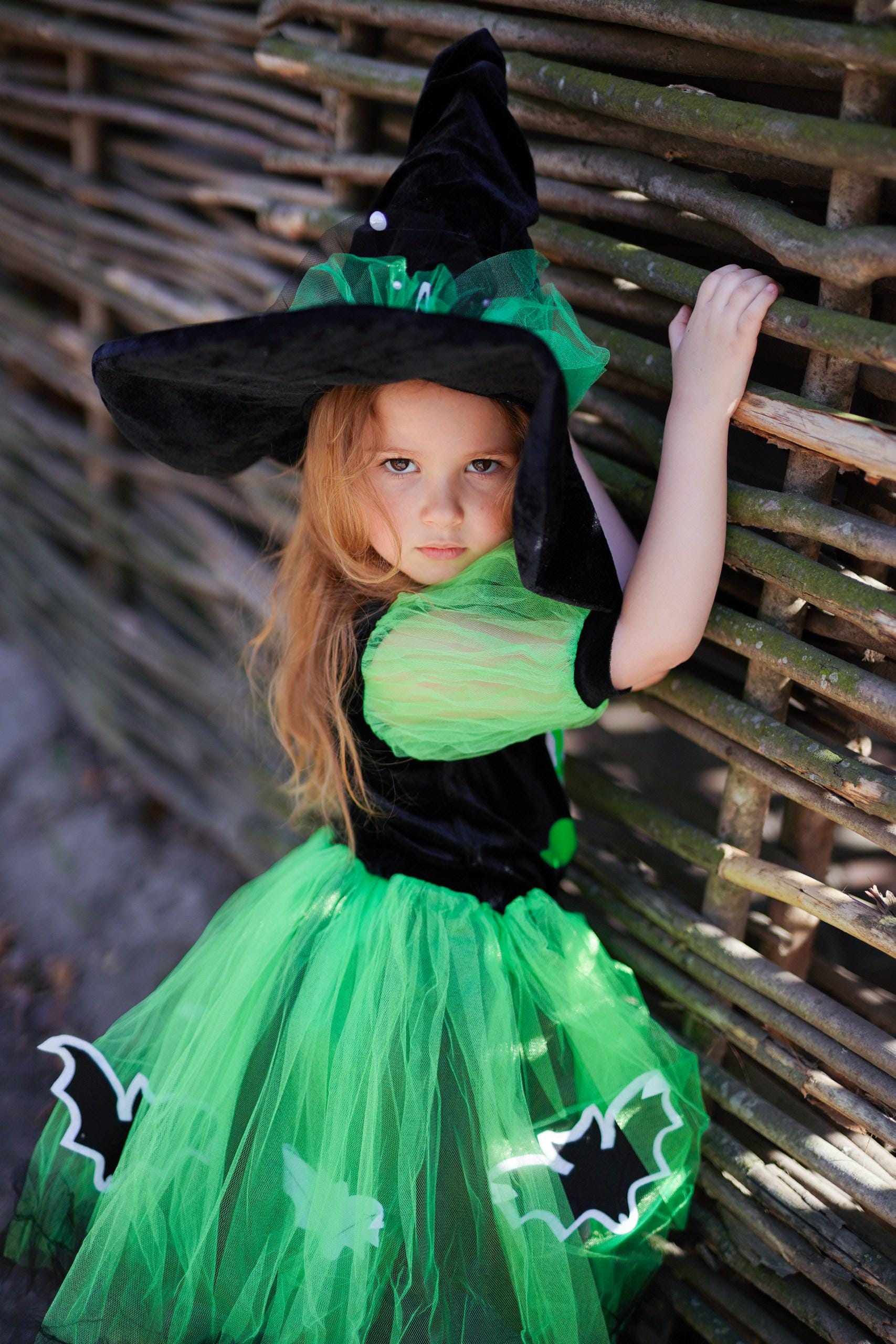 Deluxe Green Witch Costume: Handmade Girls Halloween Outfit