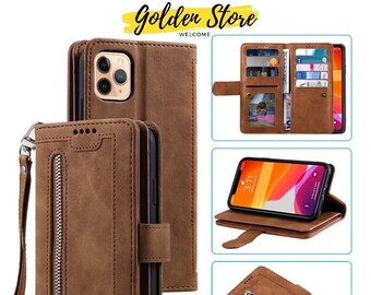 9 Cards Zipper Flip Leather Case For iPhone 14 13 12 Pro Max 11 Pro SE 2020 10 X 6 6s 7 8 Plus XR XS Max Wallet Book Phone Cover