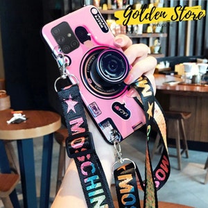 Fashion Retro 3D Camera Blue Ray Phone Case For Samsung Galaxy S22 S21 S20 Plus Ultra S21 FE Holder Stand Case For Note 20 Ultra Soft Cover