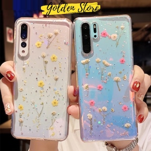 Echte getrocknete Blume Glitzer Clear Case für Xiaomi Red Mi 10 Pro A3 Redmi Note 8 7 Pro 7A 8T K30 Transparent TPU Soft Cover