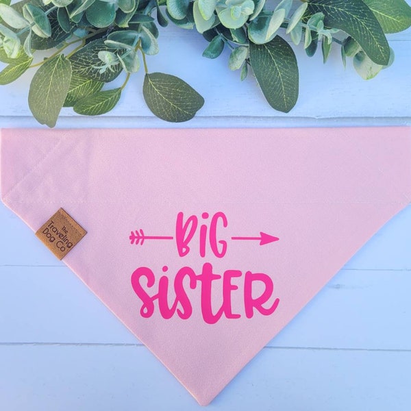 Big Sister or Little Sister arrow over the collar dog or cat bandana