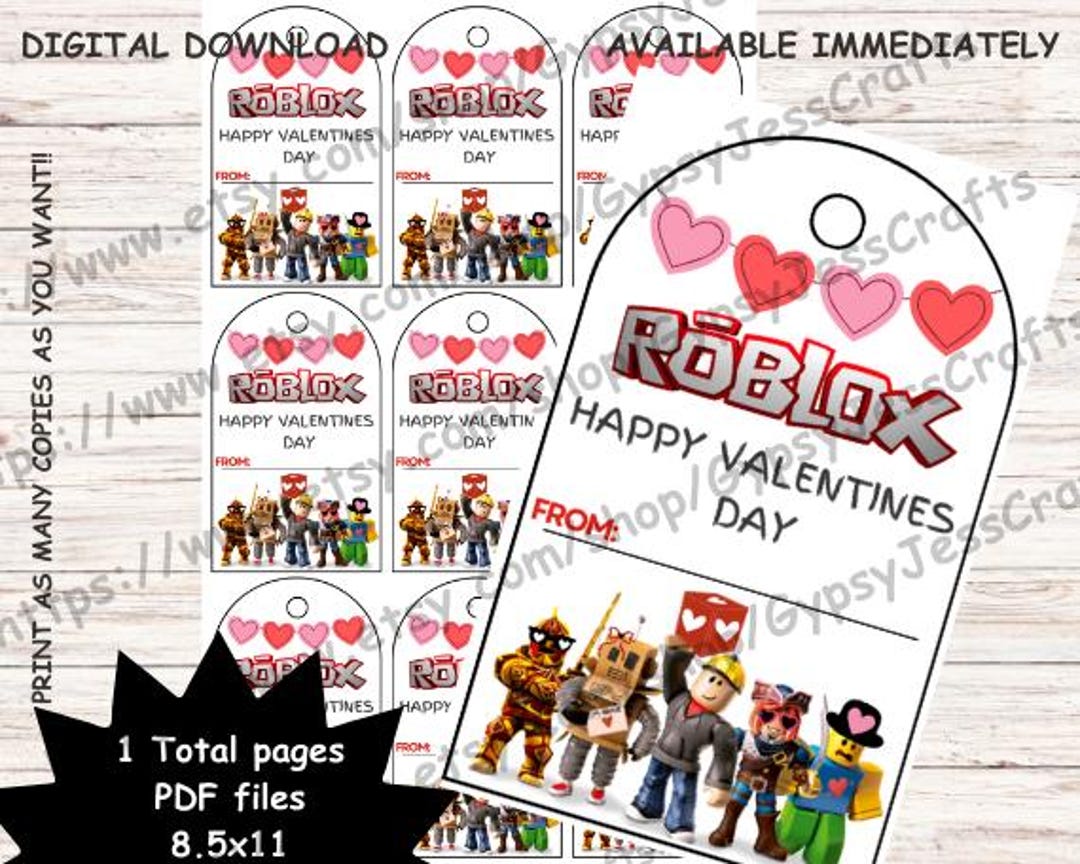 Roblox Treat Bag Cards, Printable Roblox Valentine Tags, Kids Printable Valentine, Valentine ...