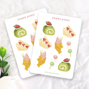 Pegatinas de comida para picnic, pegatinas de primavera, pegatinas de postres de fresa, pegatinas de comida japonesa, pegatinas de bullet journal