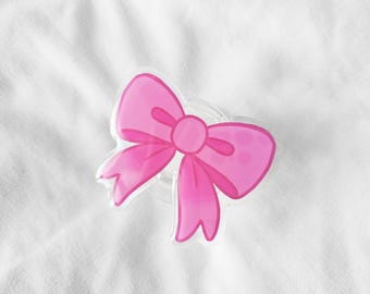 Girly Ribbon Acrylic Phone Grip, Cute pink bowtie Magnetic Phone Grip