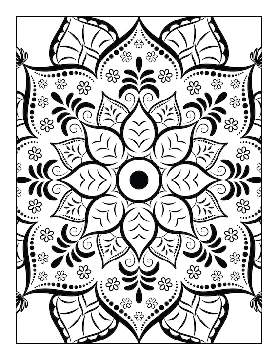 5 Printable Mandala Adult Coloring Pages Floral Mandala Easy Coloring Book  Mandalas 